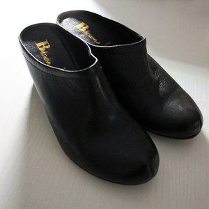 Black Leather Shoes Slip On Mule Wedge Heel Clog Browns Booties Italy Size 6.5